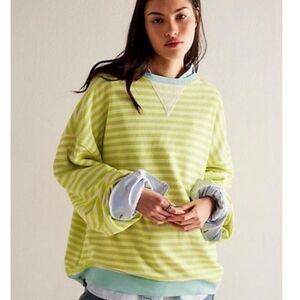 Free People We The Free Classic Oversized Crewneck Striped Lime Combo